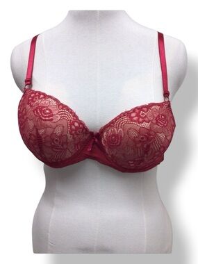 Sofra Lace Front Push Up Padded Bra with Underwire, Red, size 40C